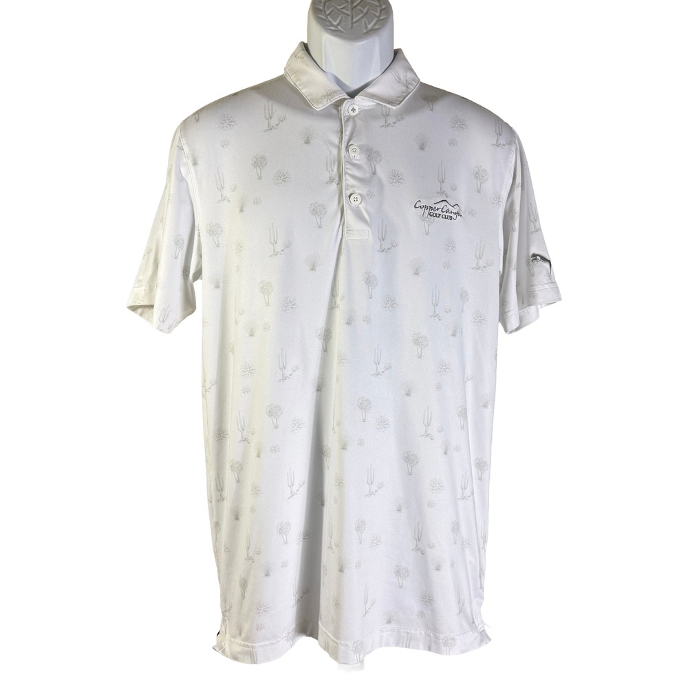 Puma Golf Polo Mens S White Cactus Print Copper Canyon Golf Club Logo‎ Short Slv